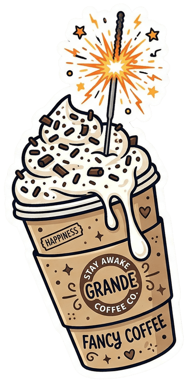 Illustrated fancy coffee sticker